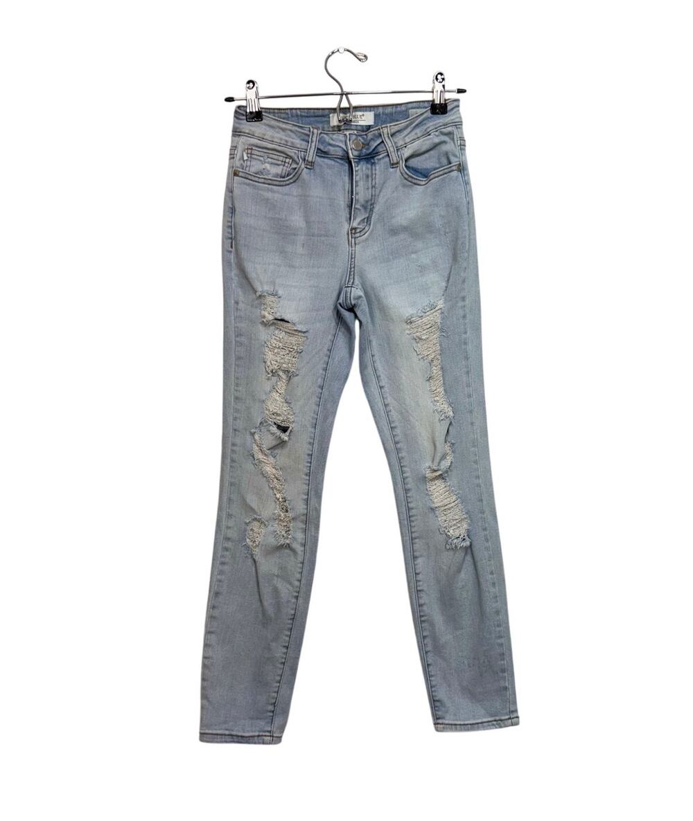 Judy Blue Boyfriend light wash distressed stretch denim jeans midrise Sz 1/25